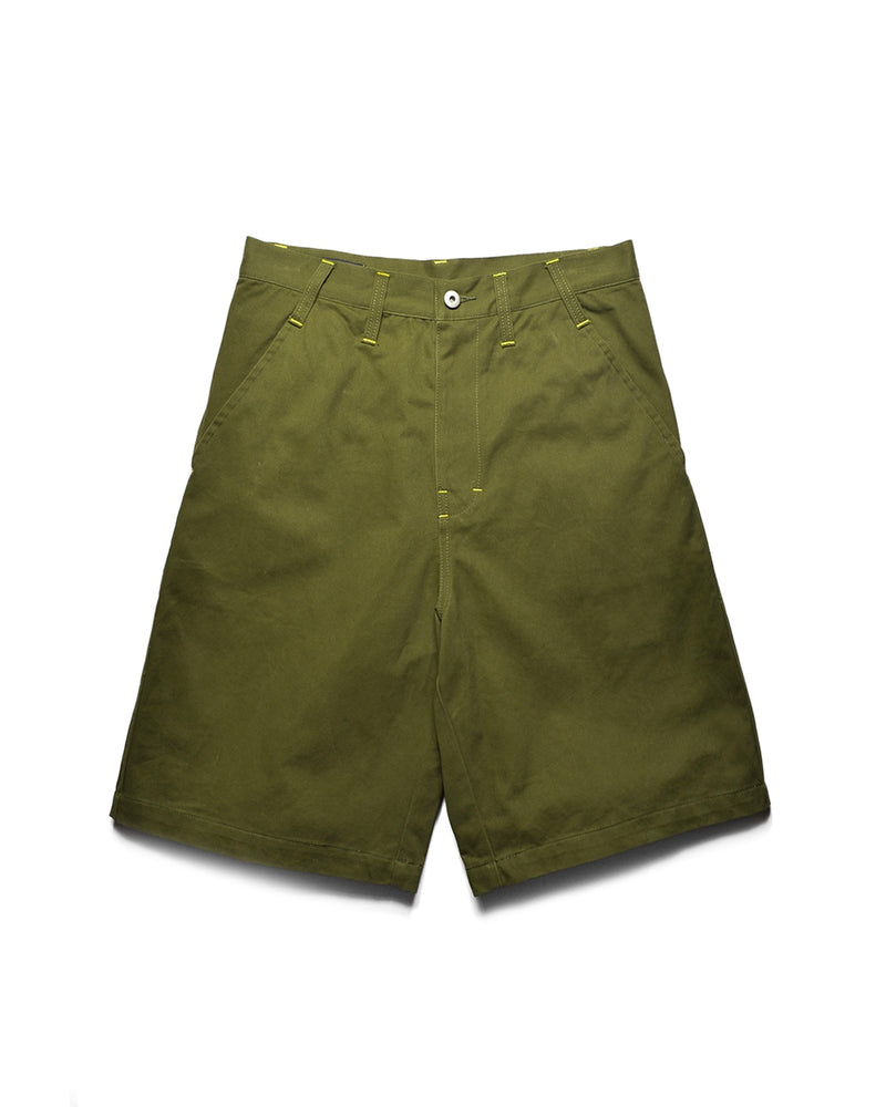 Military Green Cotton Tack Shorts